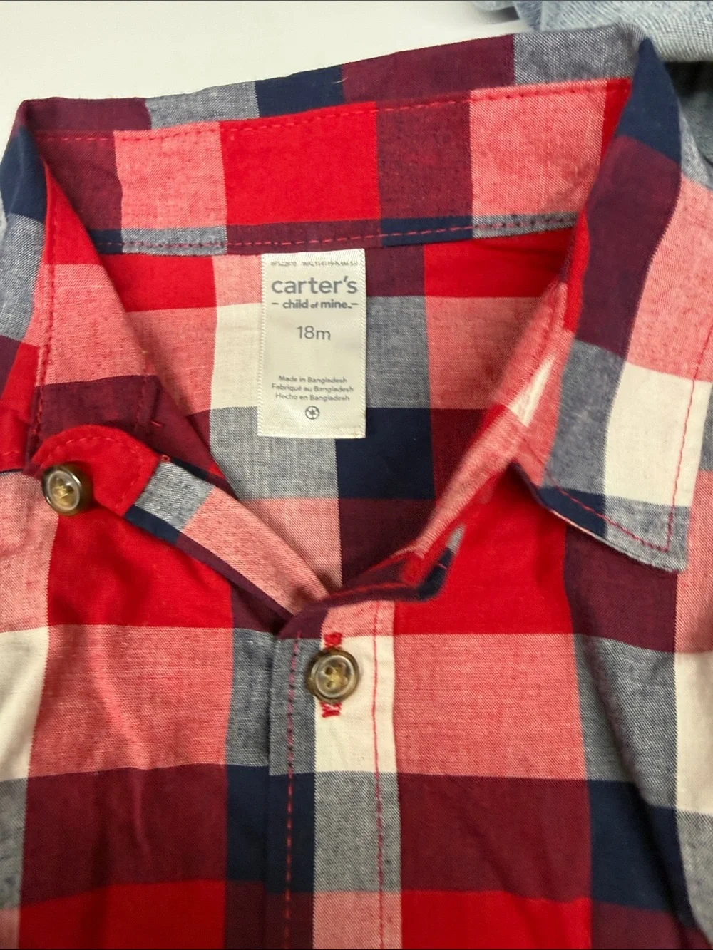 Carter's Red Navy White Plaid Button-Down Shirt